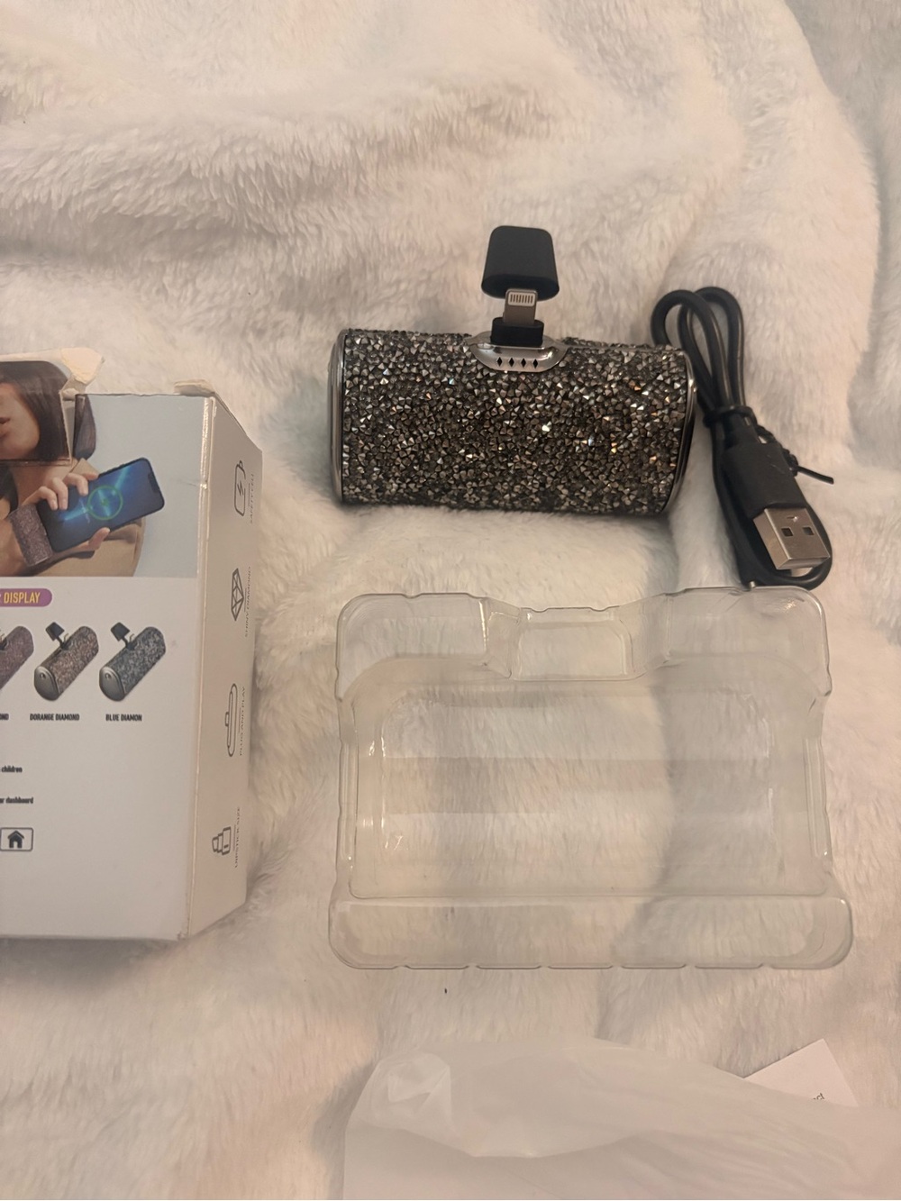 Portable Power Bank Glitter Black with Lightning Connector